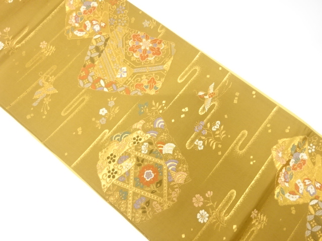 破れ色紙に花喰い鳥・華紋織り出し　袋帯